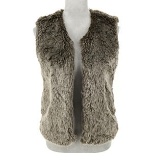 Glamsia Vest Womens Small Gray Brown Fake Fur Lined Hook n Eye Outdoor